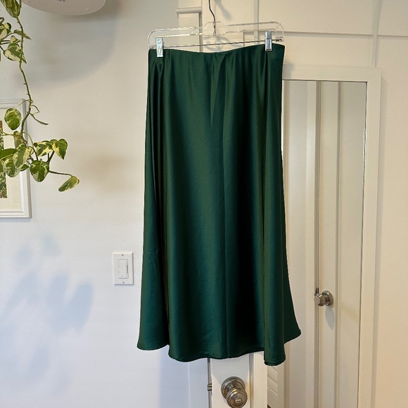 Modegal Dresses & Skirts - Green Satin High Waist Midi Skirt